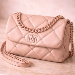 Badgley Mischka Quilted Chain Shoulder Bag Blush Nude Designer Evening Purse